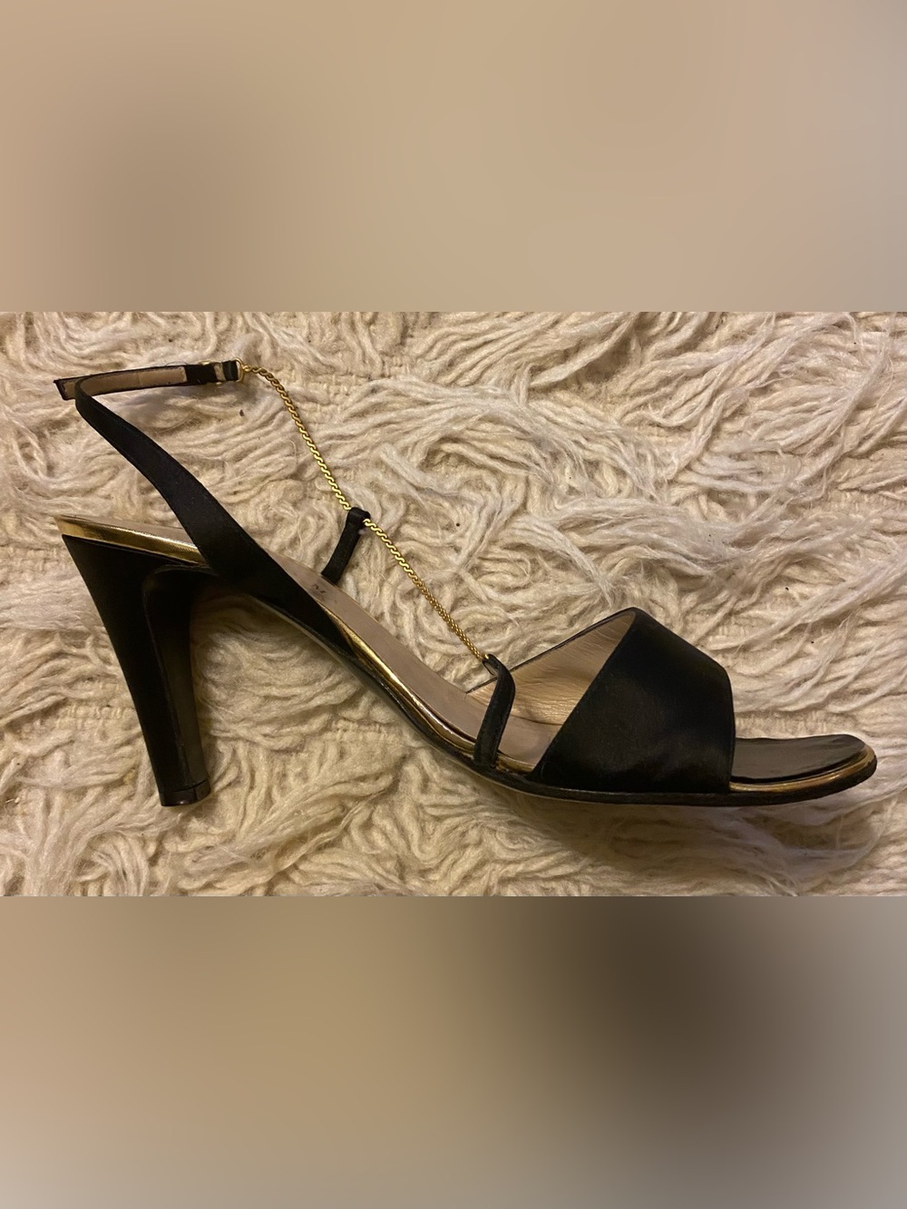 Bruno Magli Saks Fifth Avenue vintage Satin Slingback w/Gold Chain Size 9 1/2